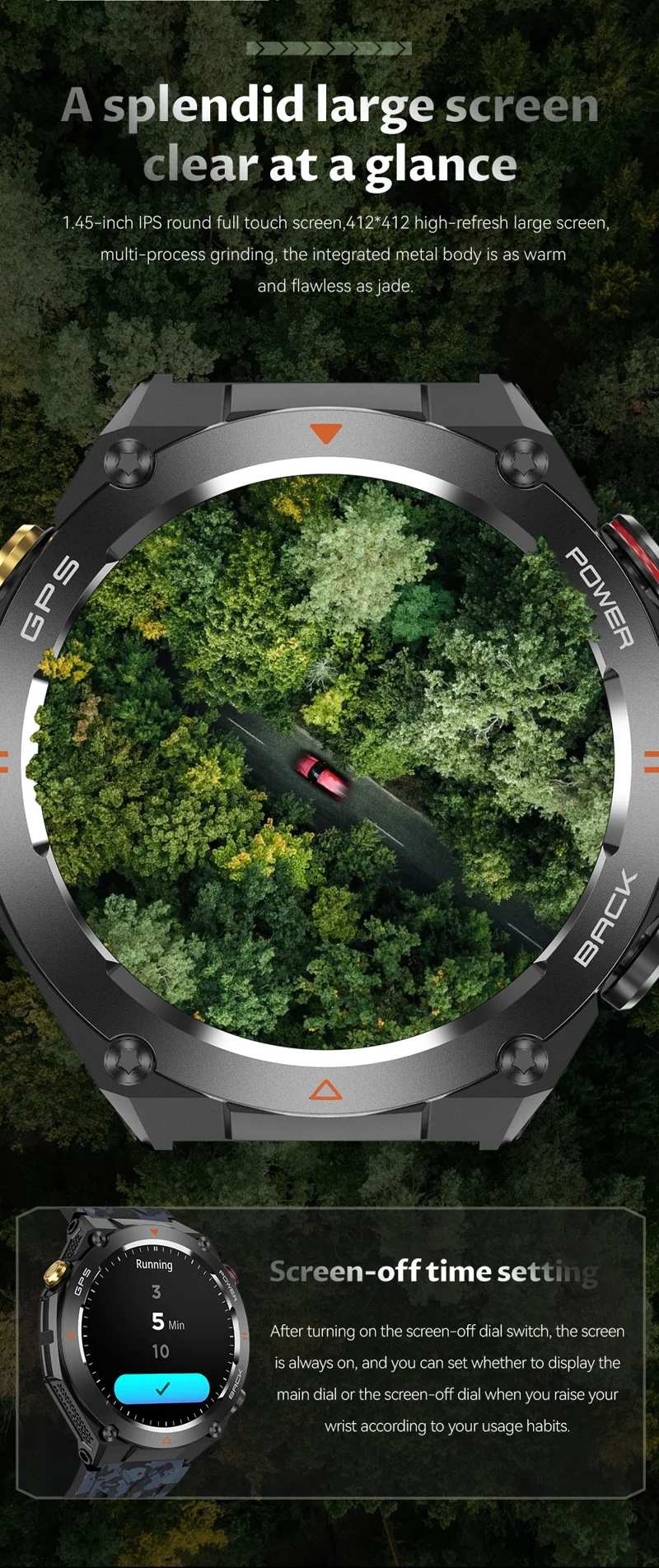 KC82 GPS Smart Watch - 1.45-inch IPS touchscreen