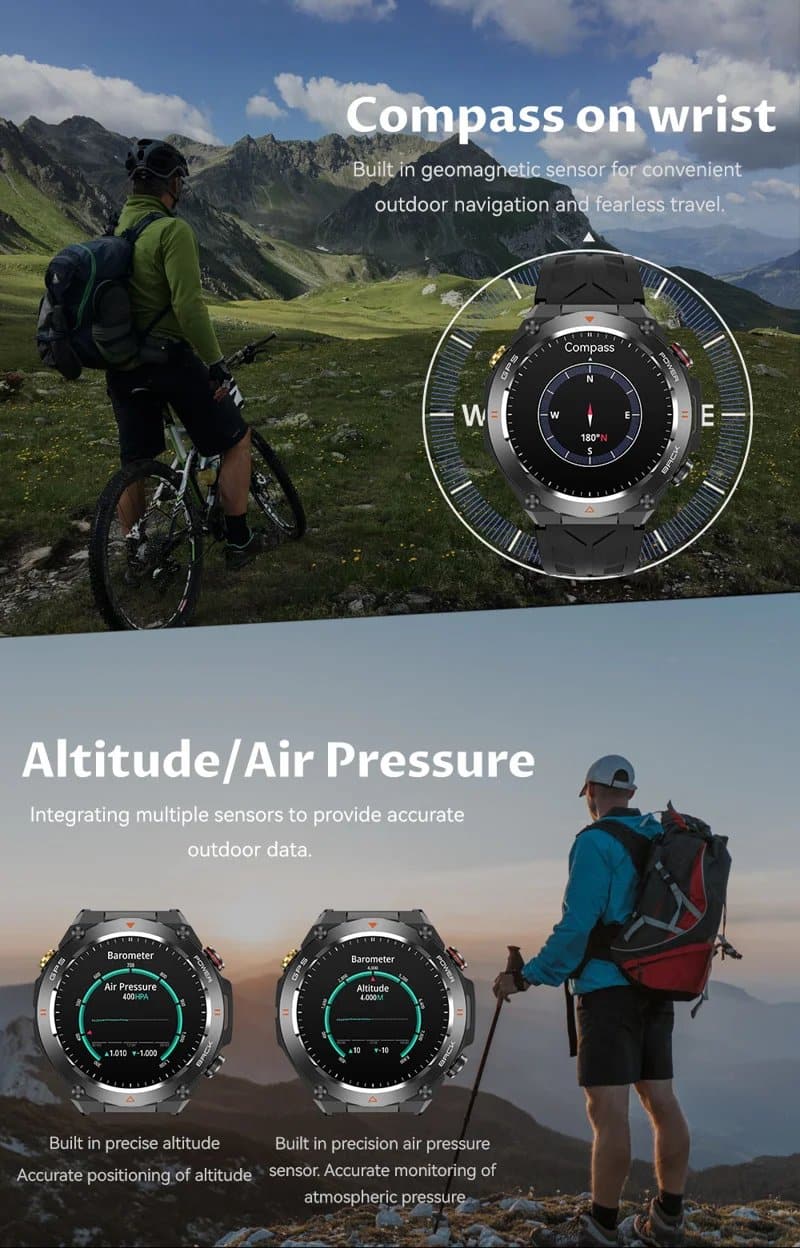 KC82 GPS Smart Watch - Compass altitude and air pressure