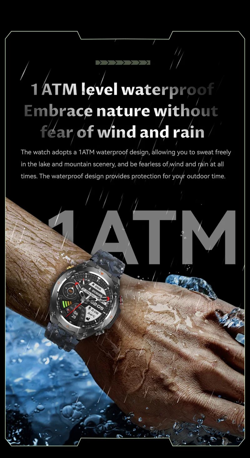 KC82 GPS Smart Watch - 1 ATM water resistance