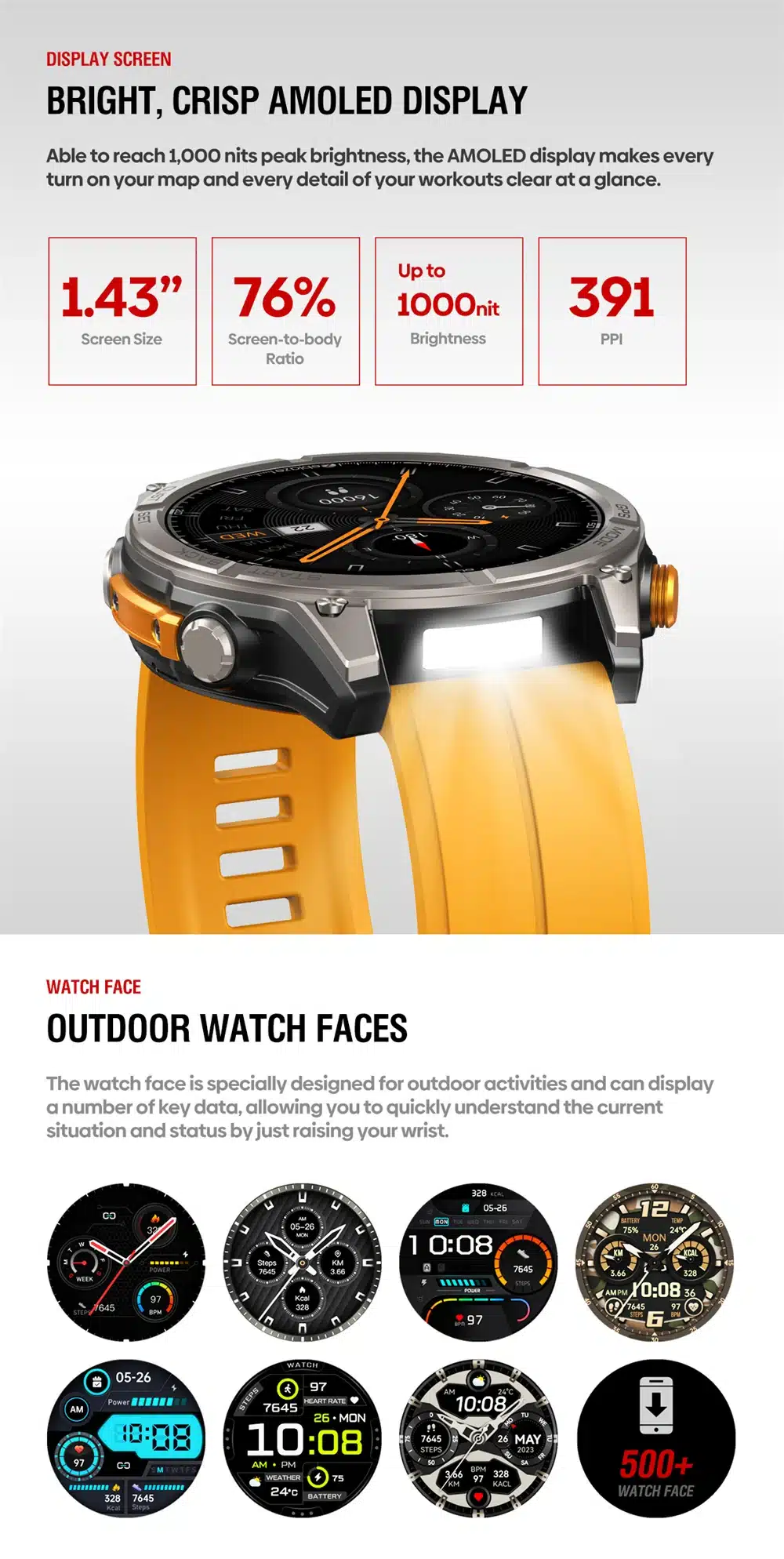 Stratos 4 AMOLED display and customizable watch faces