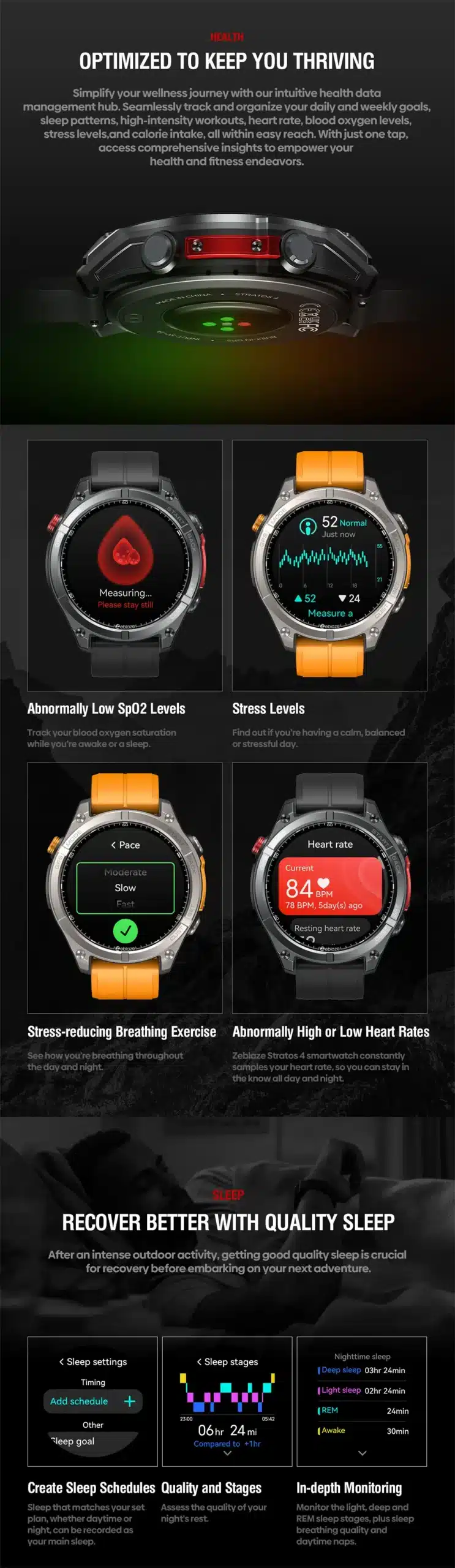 Stratos 4 heart rate, blood oxygen and sleep tracking