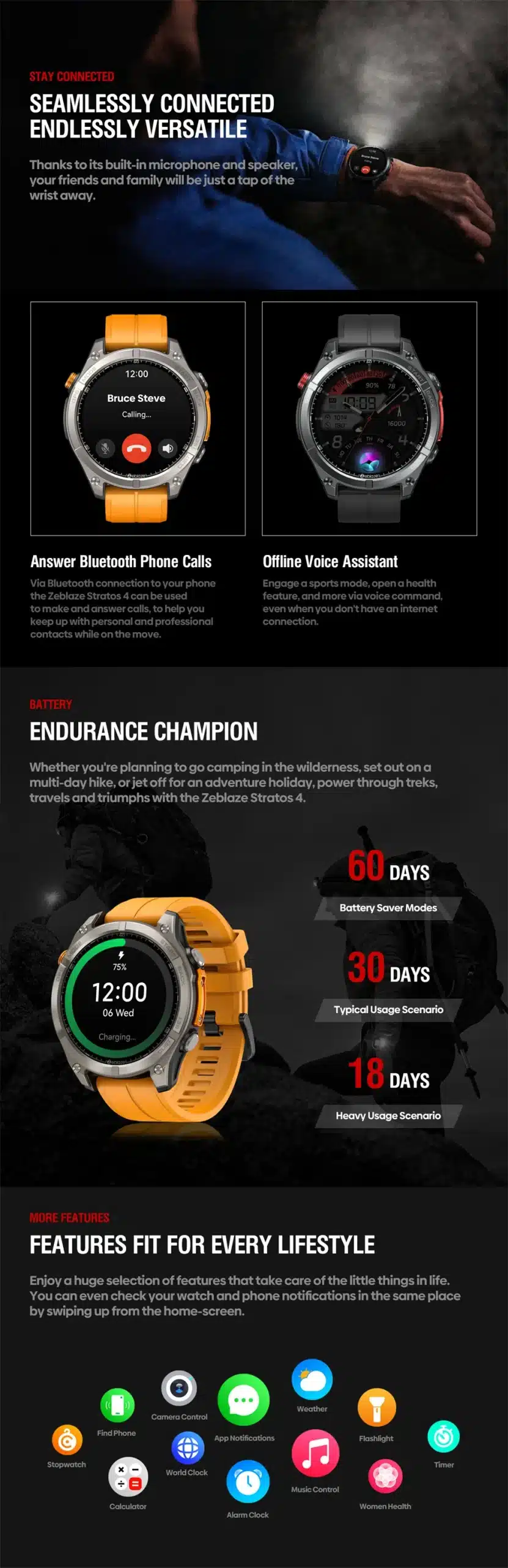 Stratos 4 Bluetooth calls, battery modes and daily tools