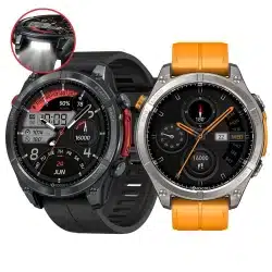 Stratos 4 GPS Smart Watch in Black and Orange with flashlight detail