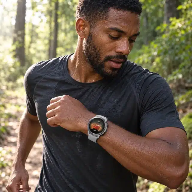 AI-generated illustration of a runner wearing the Stratos 3 Ultra smartwatch