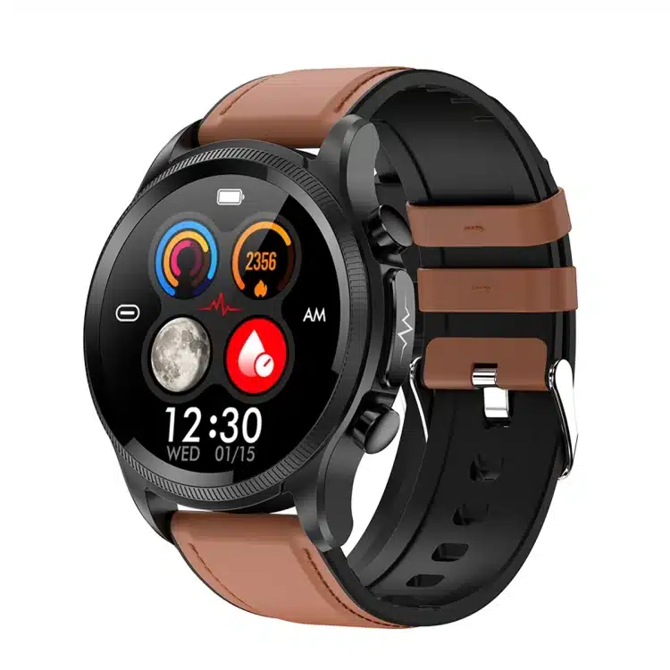 wearablemaster 1 39 inch hd round screen leather strap smart watch supports ecg monitoring non invasive blood sugar gallery 01 E400 smart watch product image