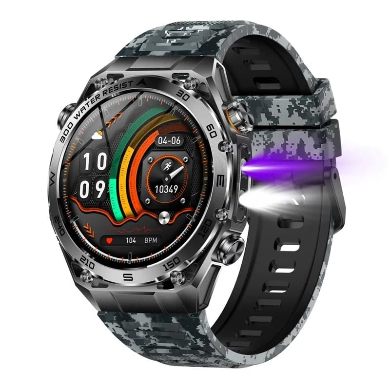 AK105 Camouflage Silicone Strap Smart Watch with 1.53-Inch 360x360 IPS Display, Bluetooth 5.2 Calling, 100+ Sports Modes, 1000mAh Battery and IP68 Care - gallery-01 AK105 Camouflage Strap Smart Watch - gallery 01