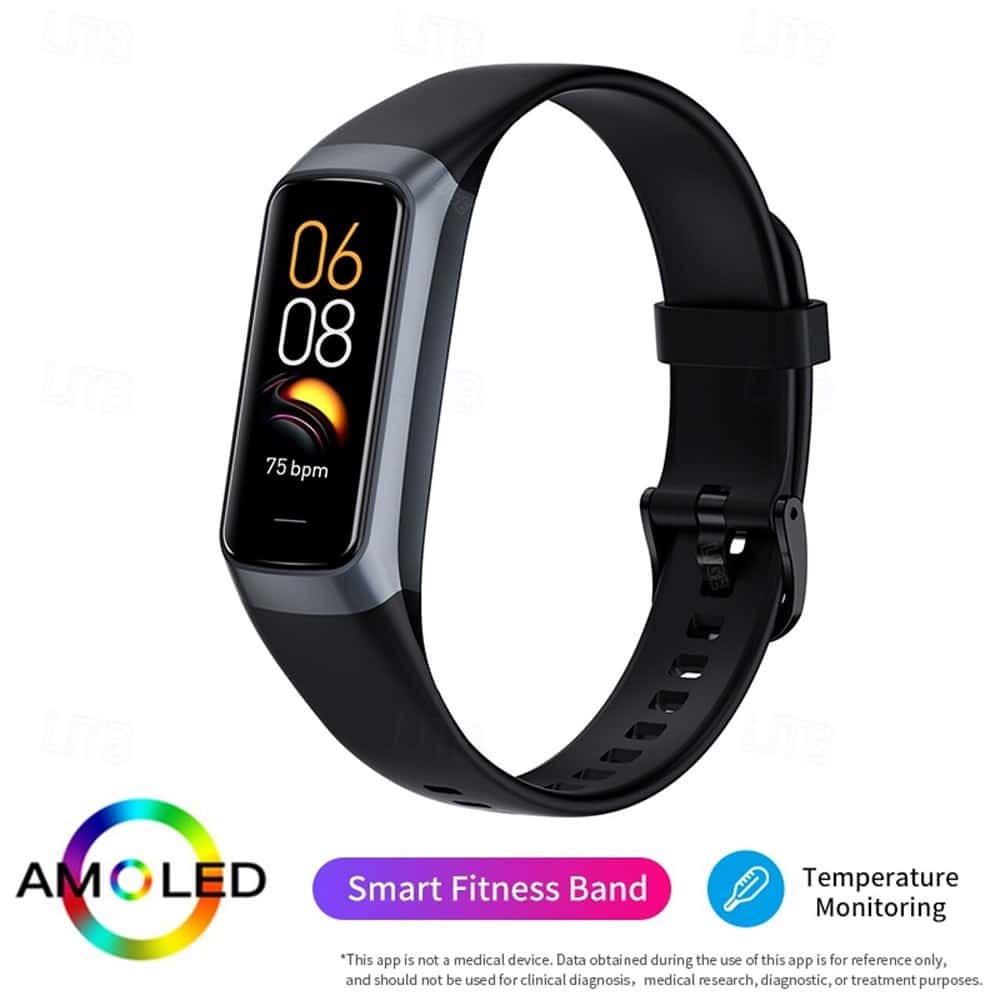 0.96-Inch AMOLED Smart Fitness Band with IP67 Water Resistance, 25 Sport Modes, Temperature, Activity and Sleep Tracking BW0459 WearableMaster - variant-black BW0459 AMOLED Smart Fitness Band - variant black