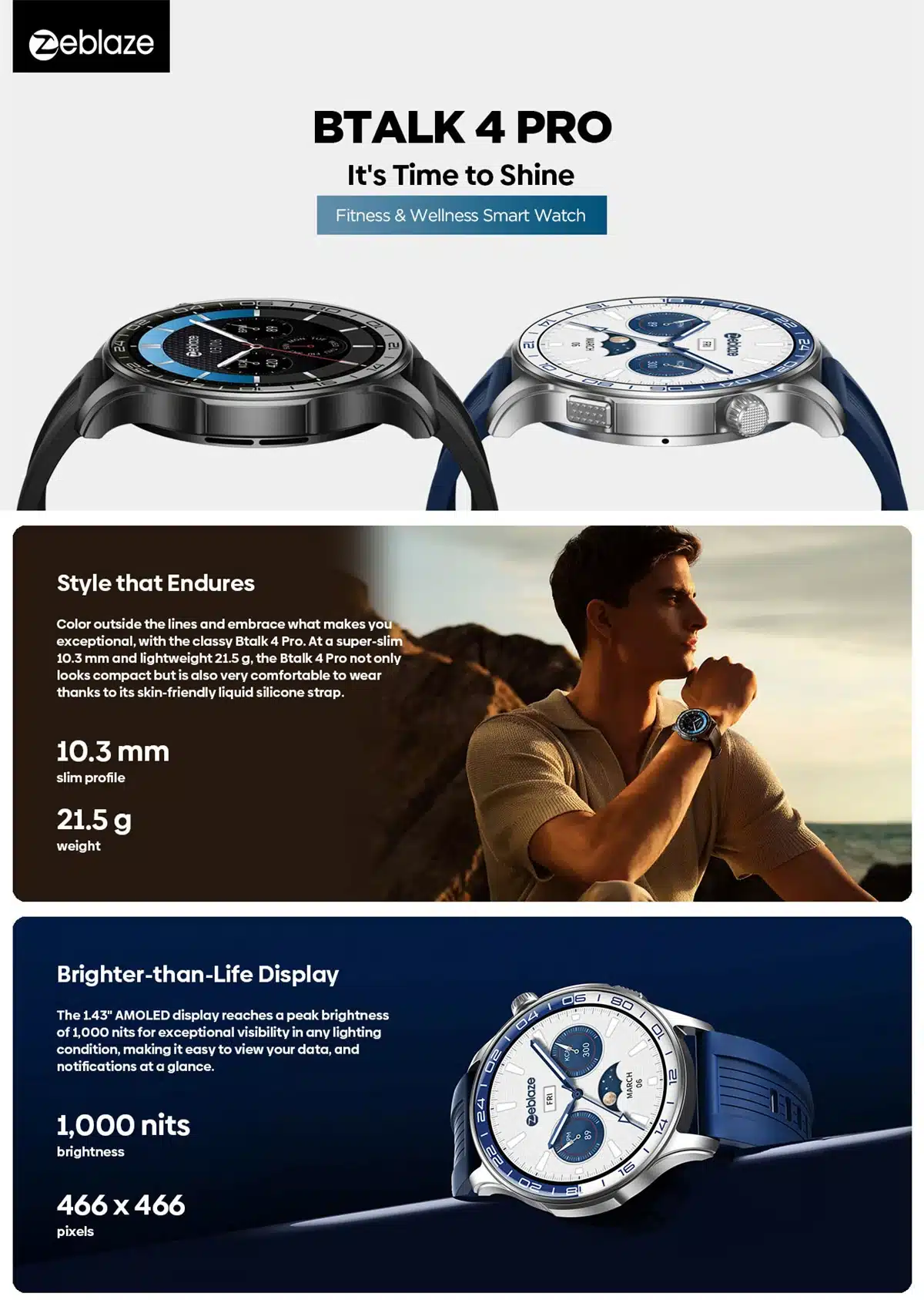 Btalk 4 Pro AMOLED smart watch display and lightweight design
