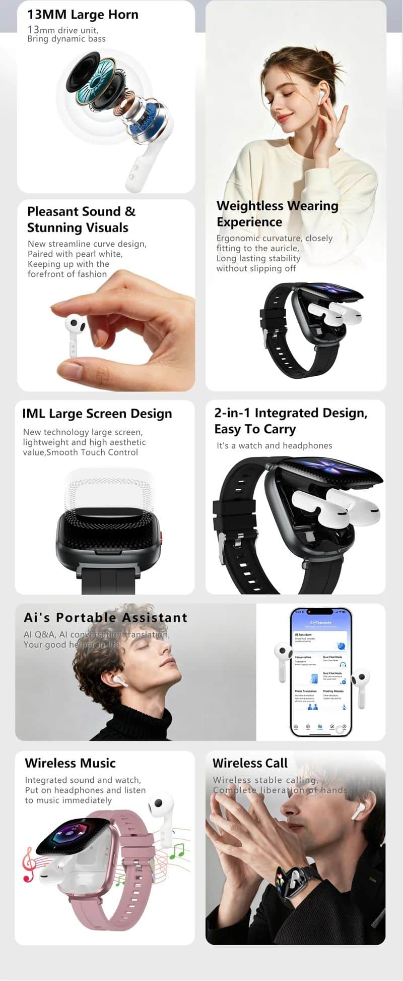 D22 Silicone Strap 2-in-1 Smart Watch Earbuds - detail 02