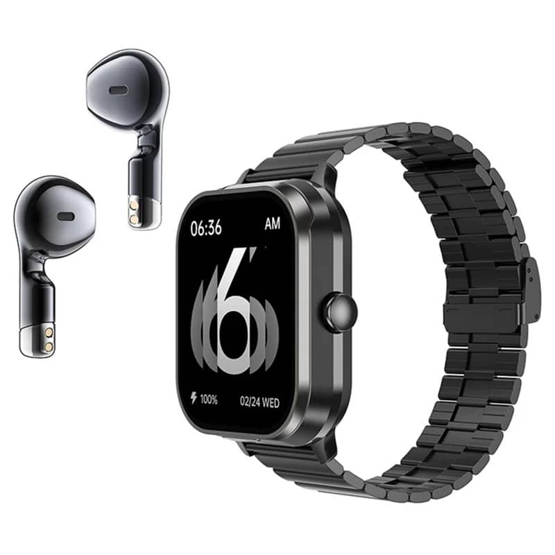 D8 Pro 2-in-1 Smart Watch and TWS Earbuds with 2.01-Inch Full-Touch Display, Bluetooth 5.3 Calling, Steel Strap, NFC, 240mAh Charging Case and Sports Tracking - gallery-01 D8 Pro 2-in-1 Smart Watch Earbuds - gallery 01