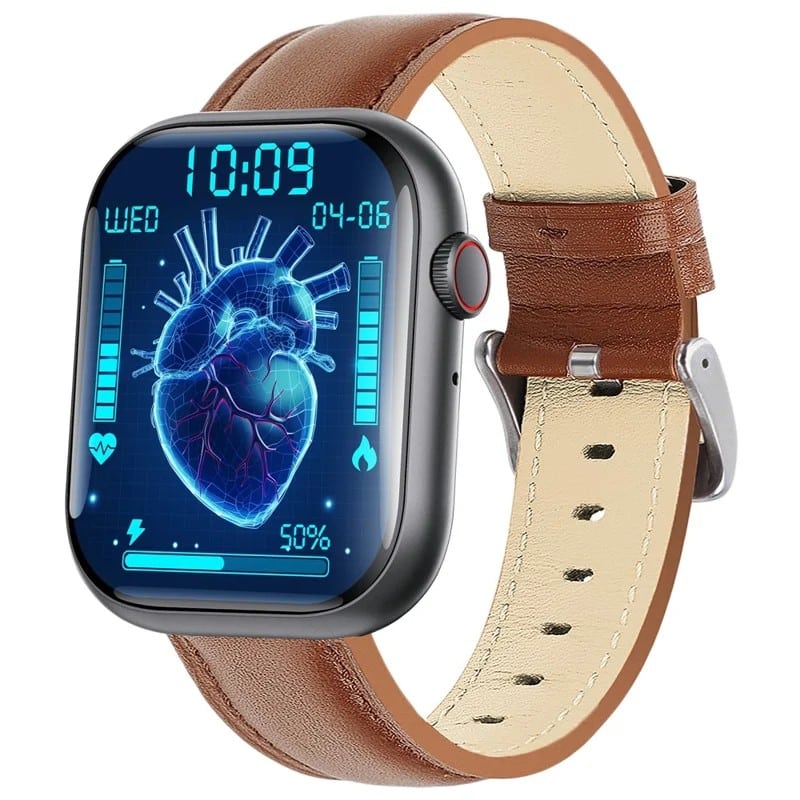 F70 Brown Leather Band Large-Screen Smart Watch with 2.10-Inch 280x320 Display, Bluetooth 5.3 Calls, 100+ Sports Modes, IP67, Voice Assistant and 300mAh Battery - gallery-01 F70 Brown Leather Band Large-Screen Smart Watch - gallery 01
