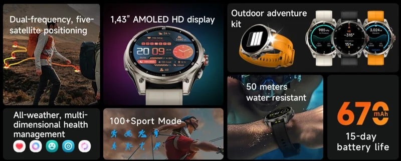 FT66 GPS Smart Watch - Display battery and sports features