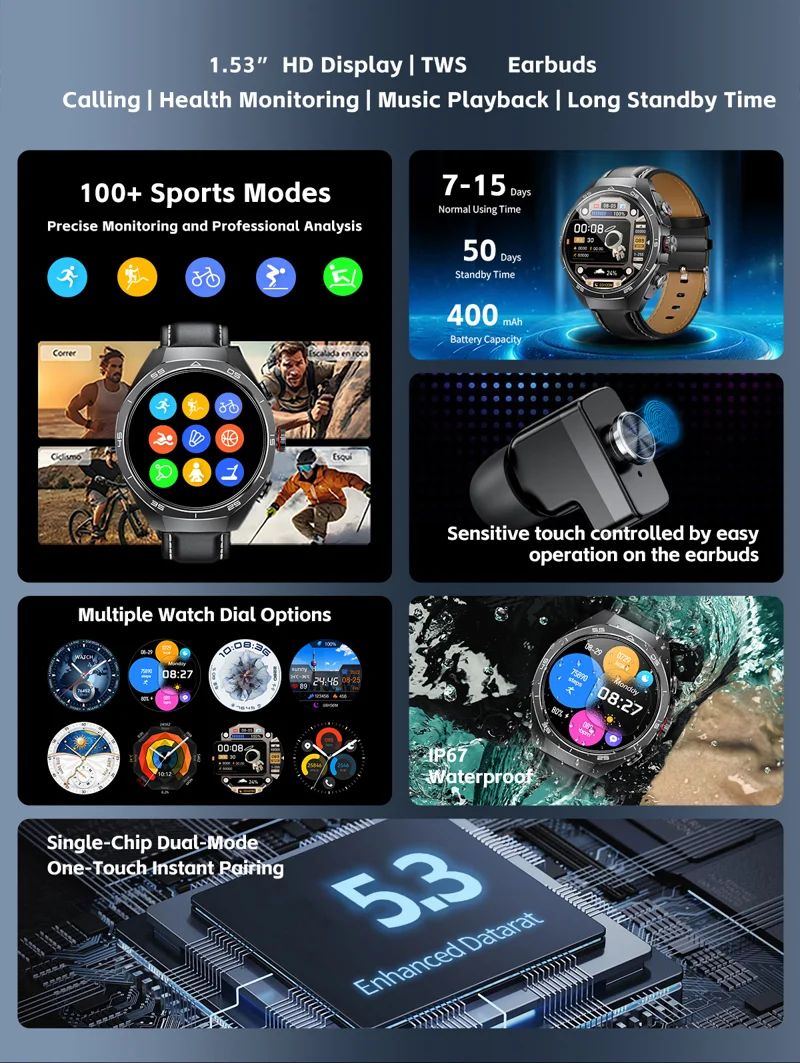 GT97 2-in-1 Smart Watch with TWS Earbuds - detail 02