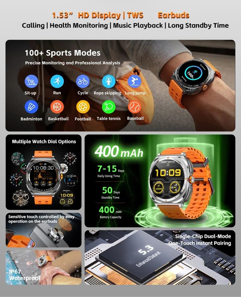 GT98 Smart Watch with TWS Earbuds - detail 02