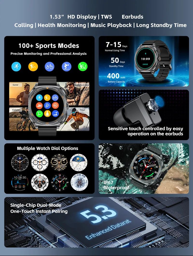 GT99 2-in-1 Smart Watch with TWS Earbuds - detail 02