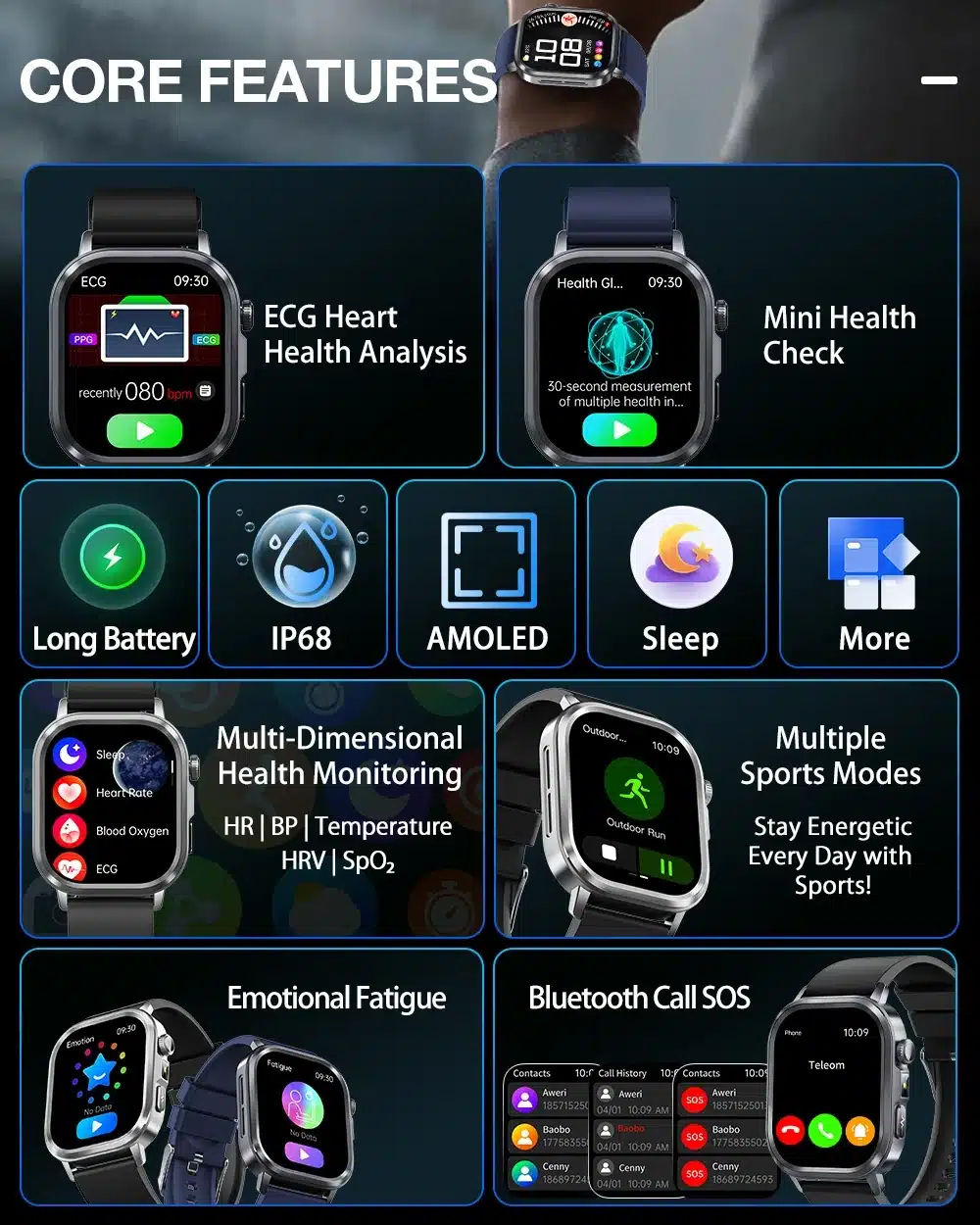 HL7 smart watch Bluetooth calling and app notifications