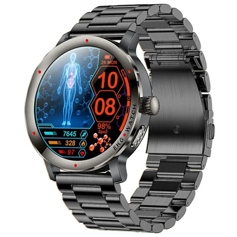 KC102 3-Bead Steel Strap Smart Watch with 1.32-Inch AMOLED Screen, Bluetooth Calling, 120+ Sports Modes, Smart Alerts, 280mAh Battery, IPX8 Design and Custom Watch Faces - gallery-01 KC102 Steel Strap Smart Watch - gallery 01
