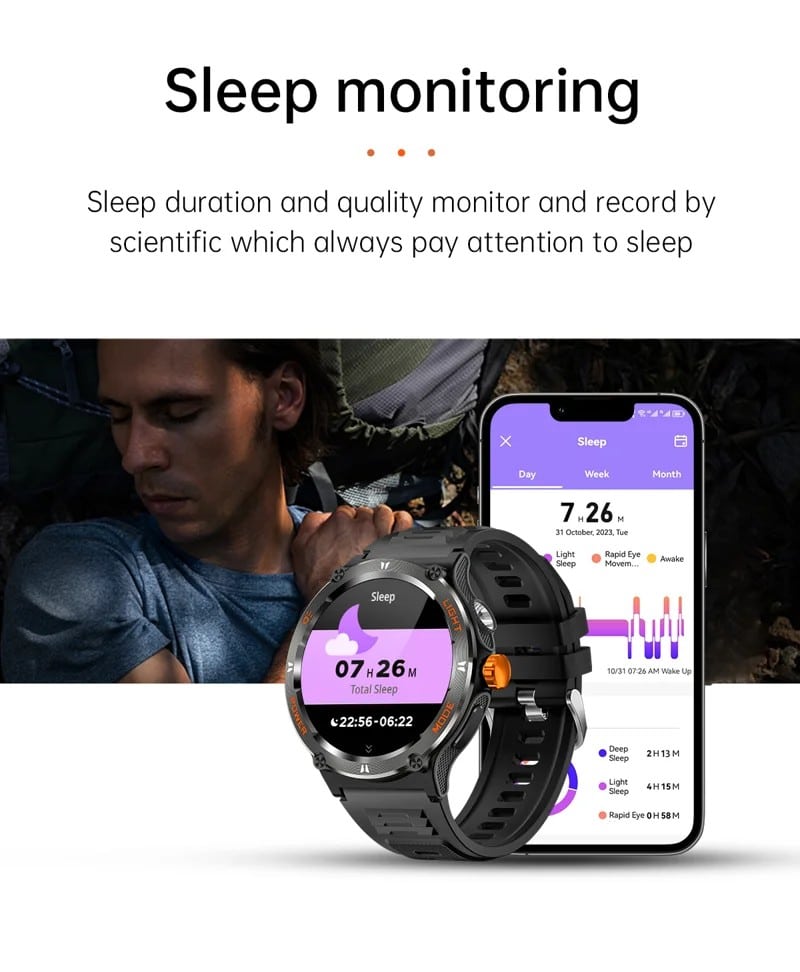 KT70 Outdoor Flashlight Compass Calling Smart Watch - detail 08
