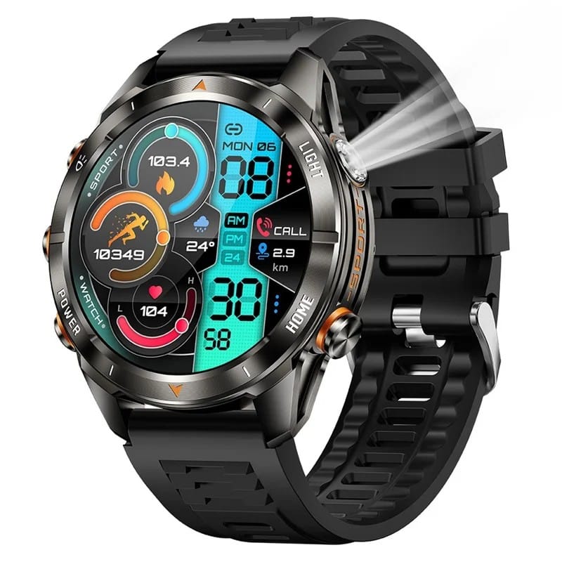 KT80 1.46-Inch Outdoor Smart Watch with 3ATM Water Resistance, Bluetooth 5.3 Calling, 515mAh Battery, LED Flashlight, Heart Rate and SpO2 Tracking, Multi-Sport Modes and Magnetic Charging - gallery-01 KT80 Outdoor Smart Watch - gallery 01