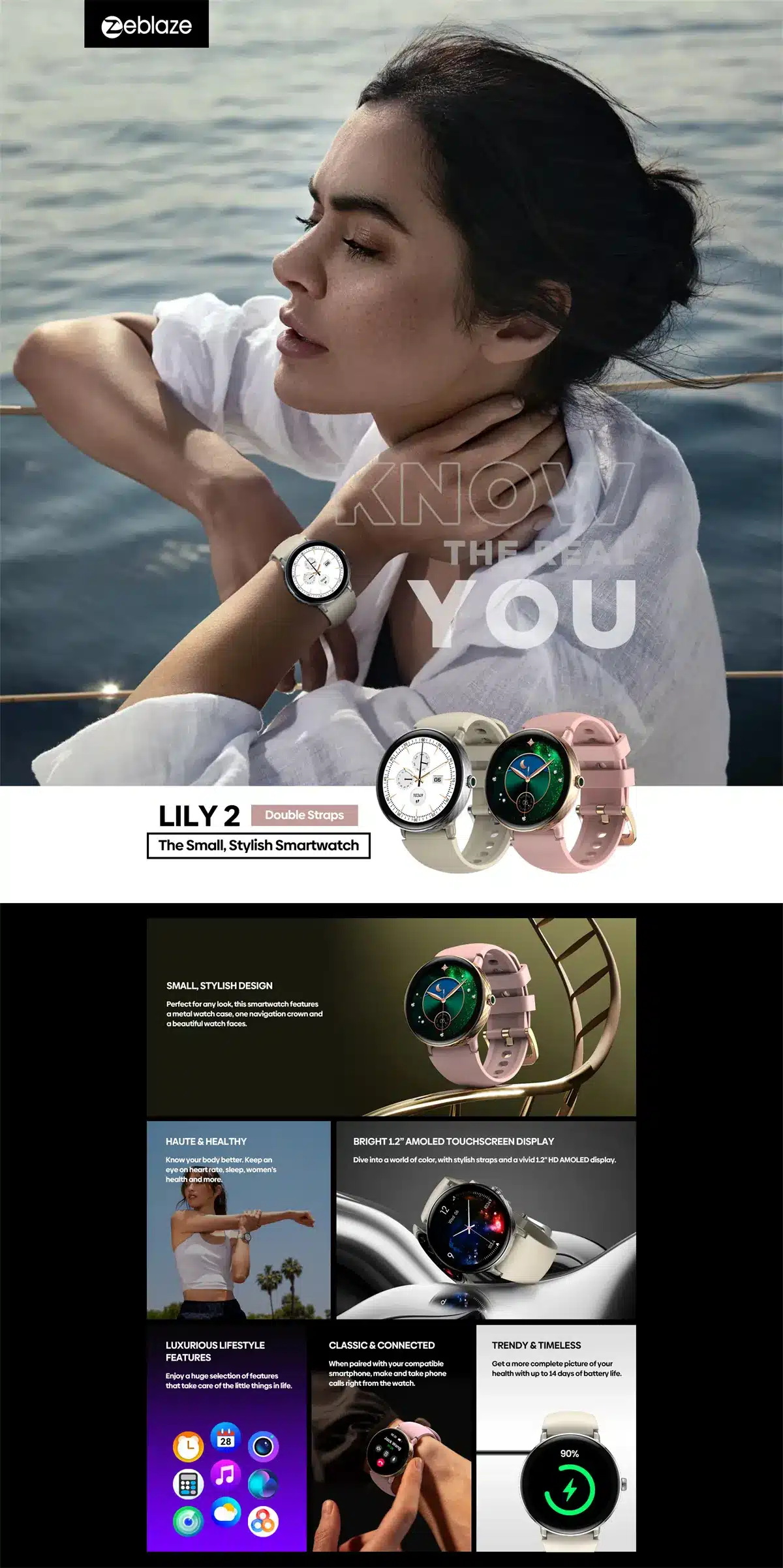 Lily 2 AMOLED smart watch features and colour choices