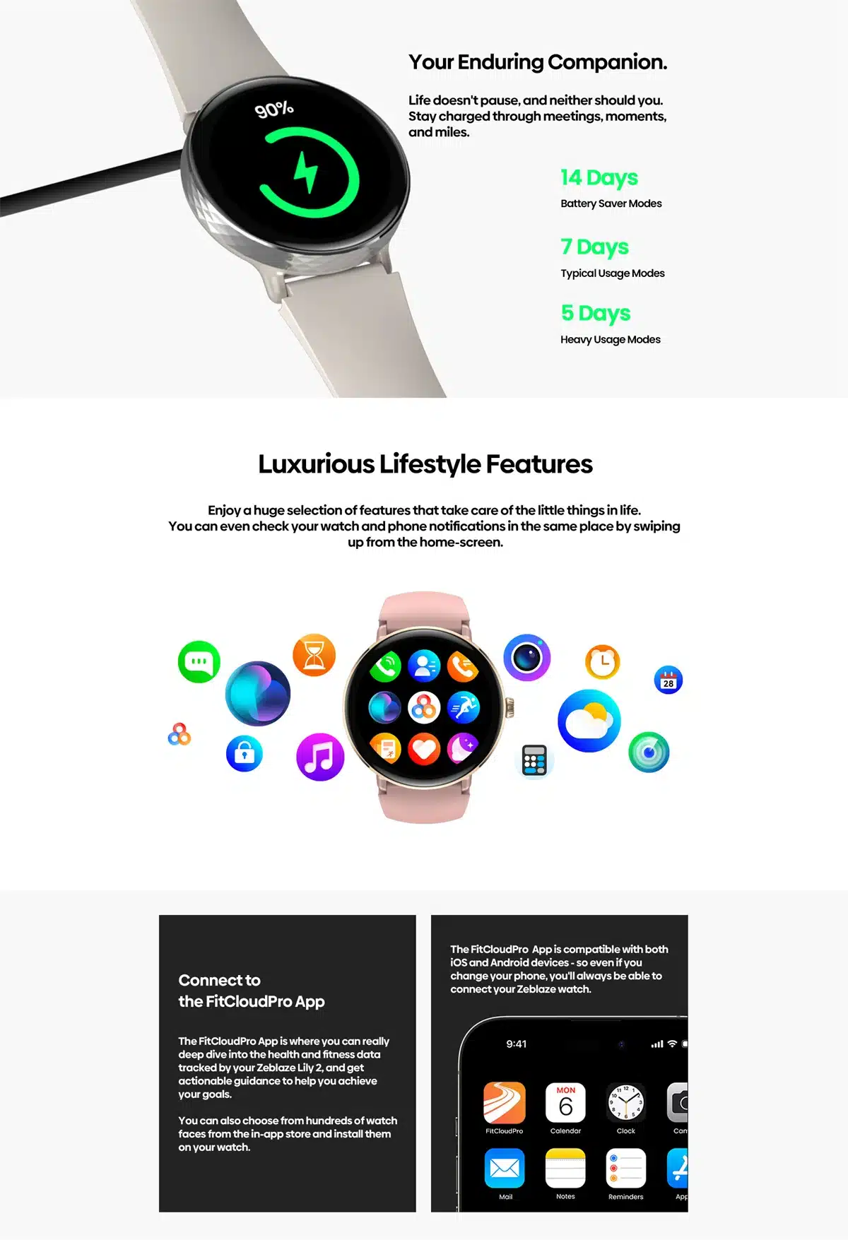 Lily 2 smart watch companion app features