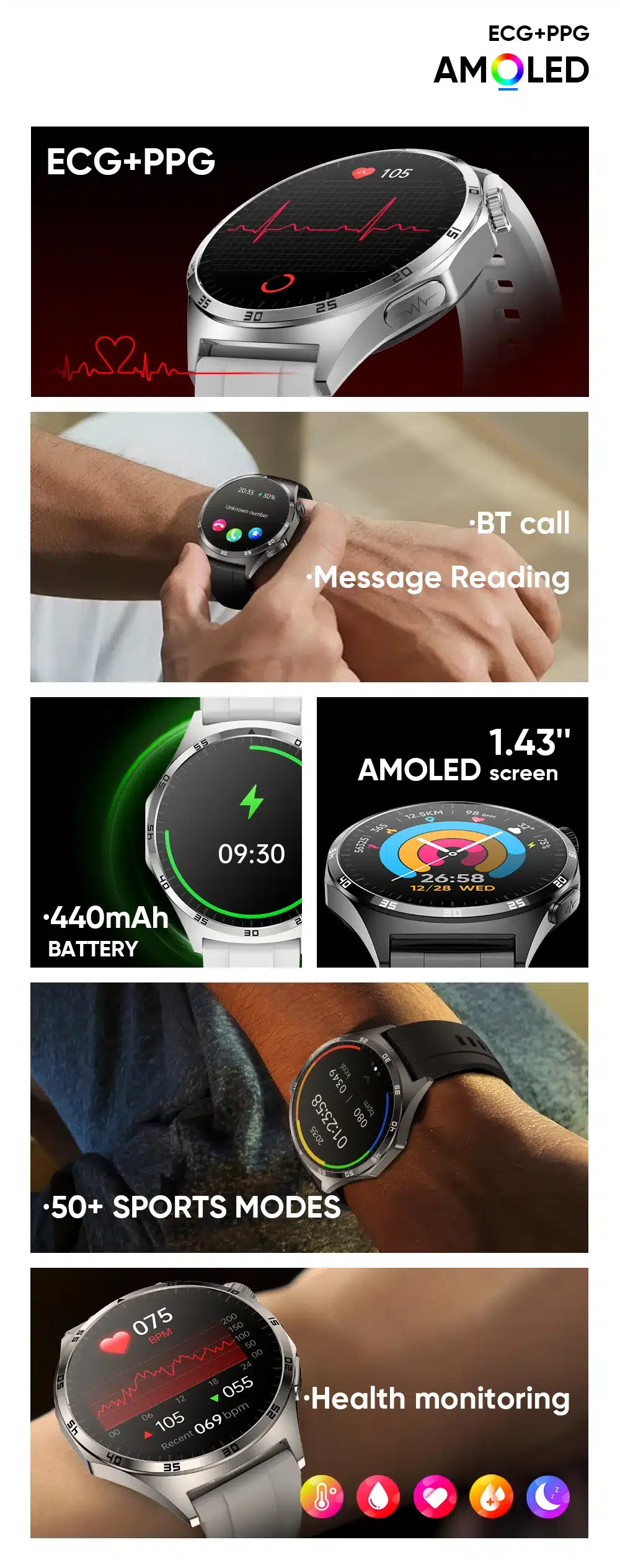 MT300 AMOLED smart watch detail image 2