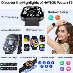 S6 2.01-Inch HD Smart Watch with Bluetooth Calling, Voice Assistant, SOS, IP68 and 20-Day Battery Life - Image 3