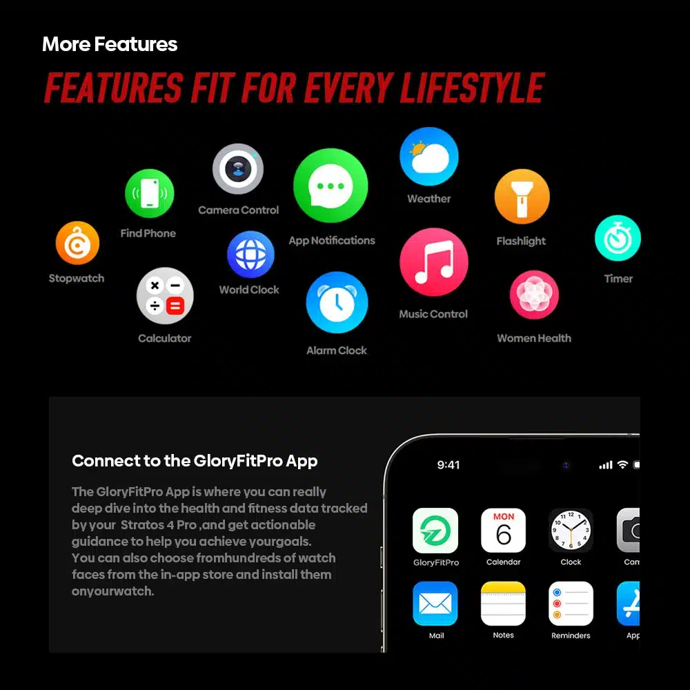 Stratos 4 Pro daily features and GloryFitPro app
