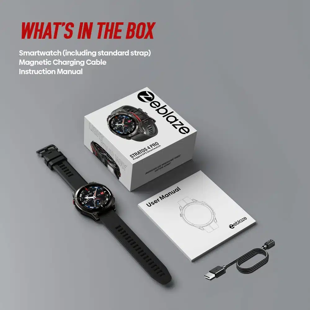 Stratos 4 Pro watch and included accessories