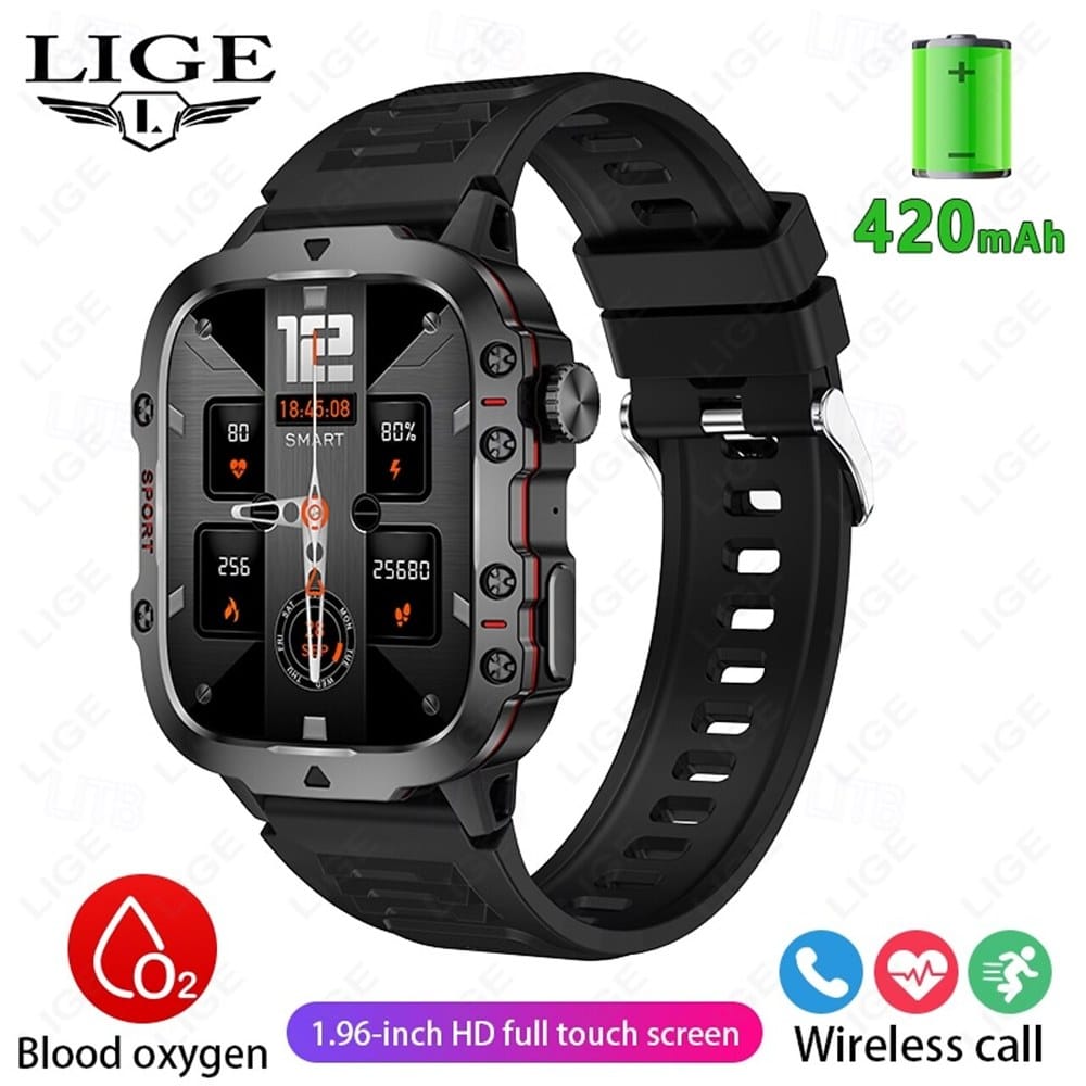 1.96-Inch Touchscreen Smart Watch with Bluetooth Calling, 420mAh Battery, 100+ Sports Modes, Sleep and Step Tracking, Voice Assistant and Six Strap Choices QX17 WearableMaster - variant-black Bluetooth Calling Smart Watch - variant black