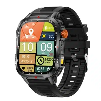 V35 2.01-Inch Rugged Smart Watch with LED Flashlight, 1100mAh Battery, Compass, Bluetooth Calling and IP68 Protection