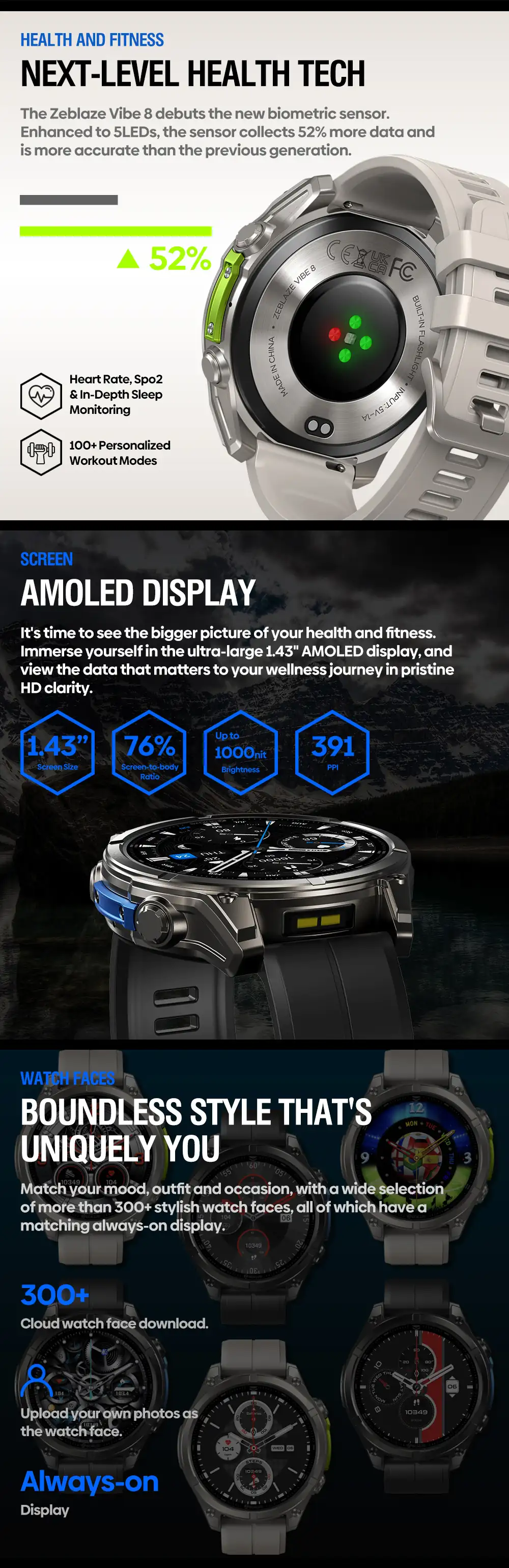 Vibe 8 rugged smart watch outdoor tools and LED flashlight